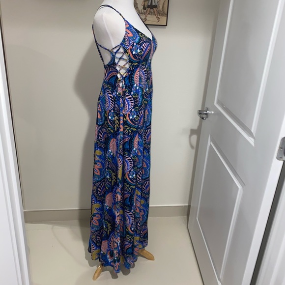 Forever 21 NWT Long Black Multi Print dress L - Picture 3 of 7